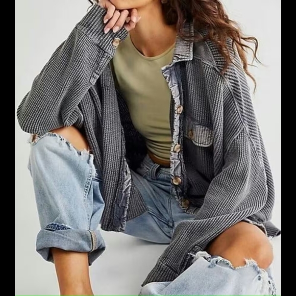 Free People Tops - Free People FP ONE Scout Thermal Top Shirt Jacket Shacket CHARCOAL sz XL